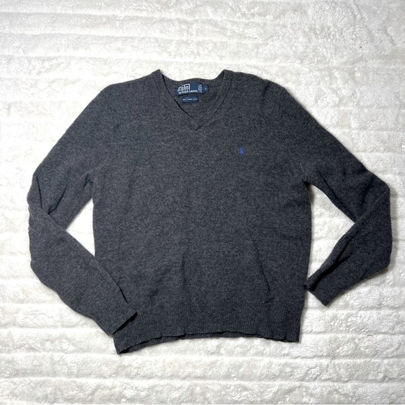 ❌SOLD❌Polo Ralph Lauren Charcoal Sweater Women's Large 100% Lambs Wool Pullover - Picture 1 of 4